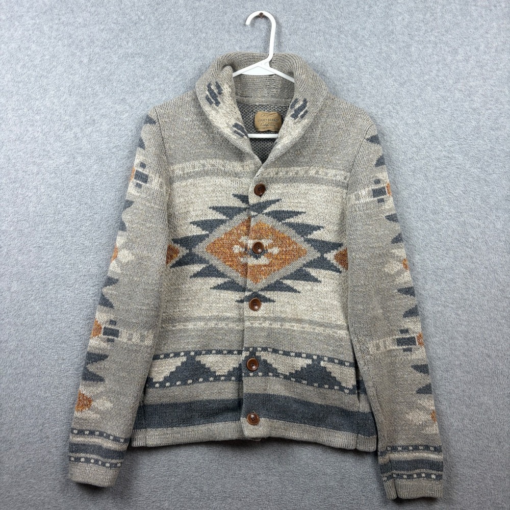 Lucky Brand Cardigan Mens Small Aztec Southwestern Shawl Collar Cardigan